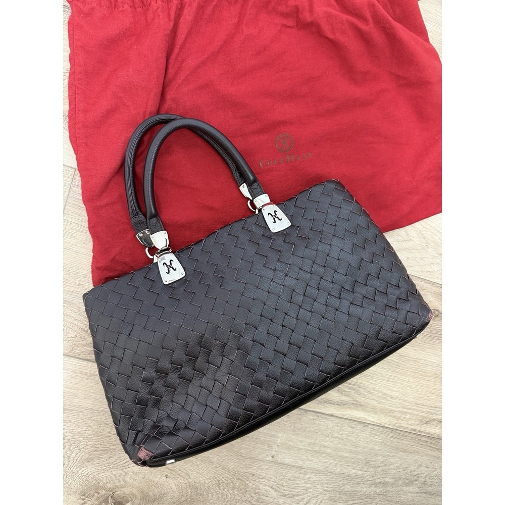 Cole Haan Collection Brown Leather Woven Shoulder Bag 2005 Horseshoe logo